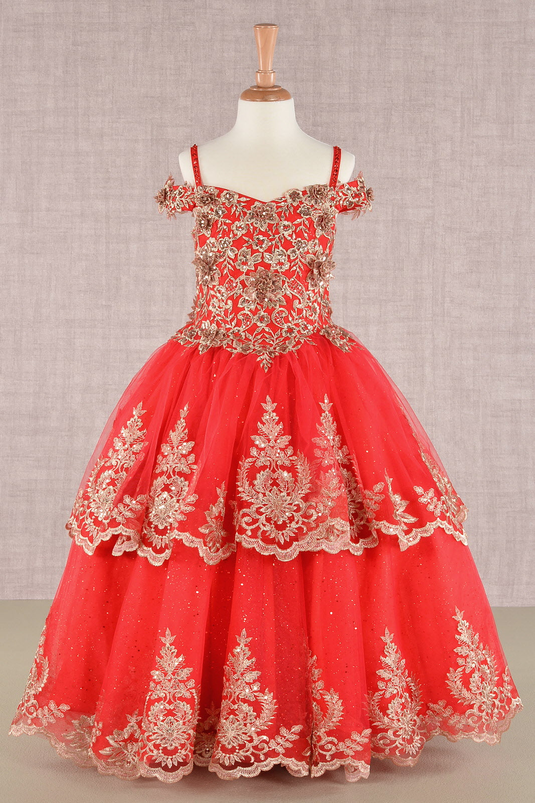 Embroidery Embellished Glitter Mesh A-Line Kids Dress-0