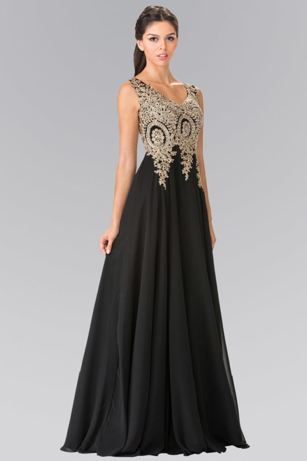 V-Neck Embroidered Chiffon Long Dress-7