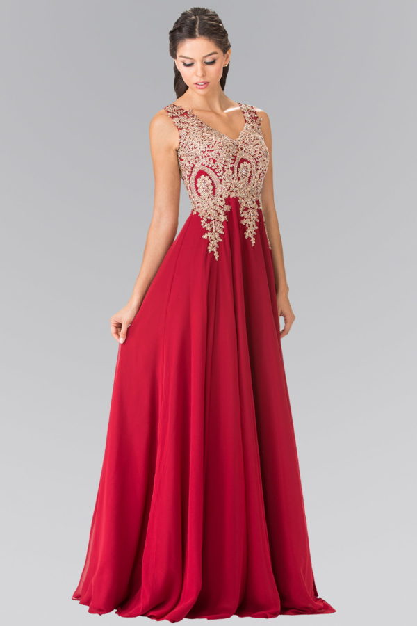V-Neck Embroidered Chiffon Long Dress-8