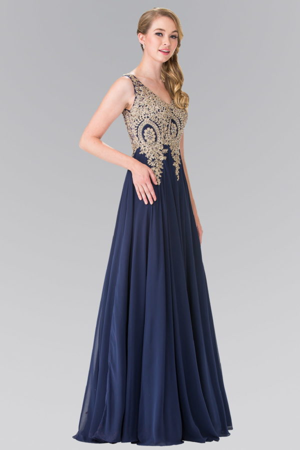 V-Neck Embroidered Chiffon Long Dress-5