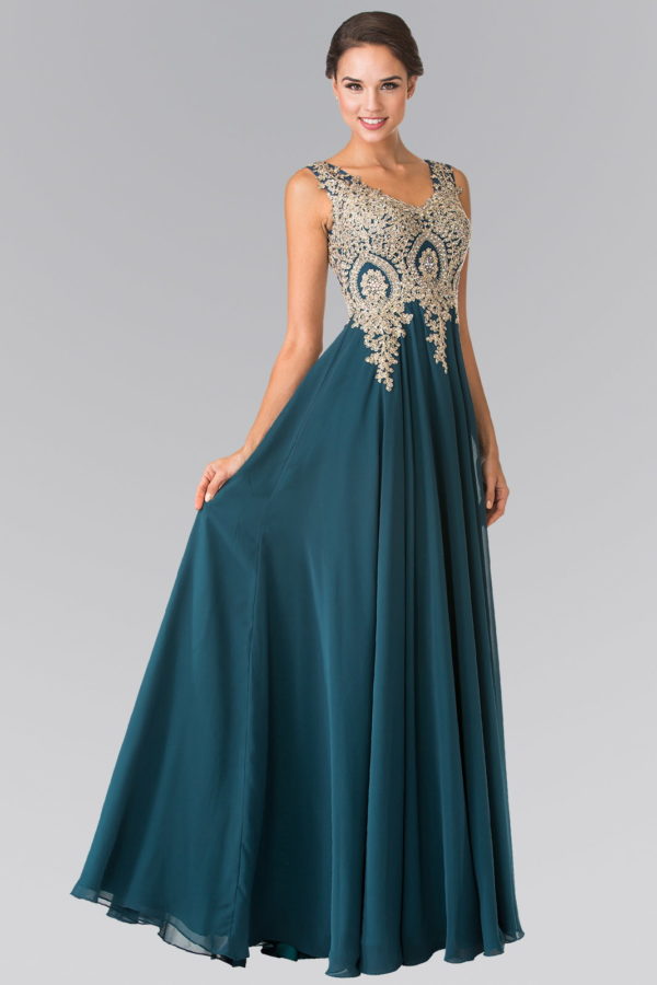 V-Neck Embroidered Chiffon Long Dress-6
