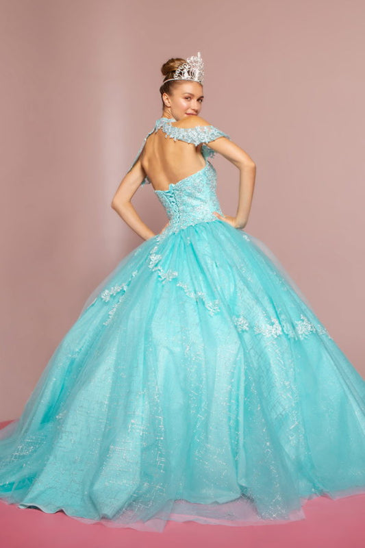 Embroidered Bodice Glitter Mesh Quinceanera Dress-1