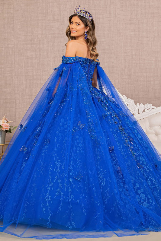 Embroidery Glitter Quinceanera Gown w/ Long Mesh Layer-1