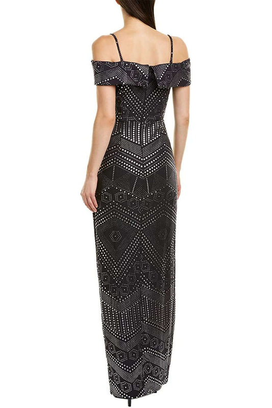 Laundry Spaghetti Strap Popover Slit Front Zipper Back Embellished Crepe Dress-1