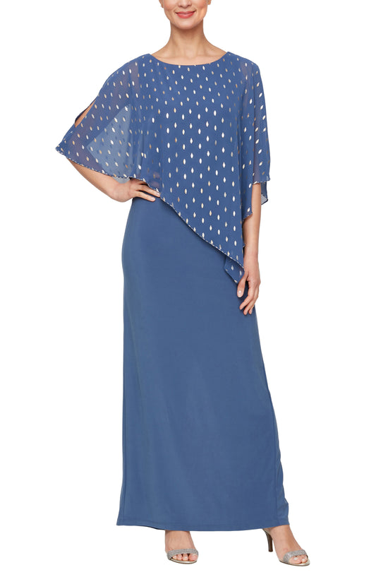SL Fashion Foil Metallic Printed Popover Beaded at Hem Gown-0
