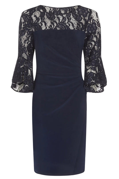 Adriana Papell Bateau Neck Sequin Lace & Jersey Sheath with Bell Sleeves Short Dress-4