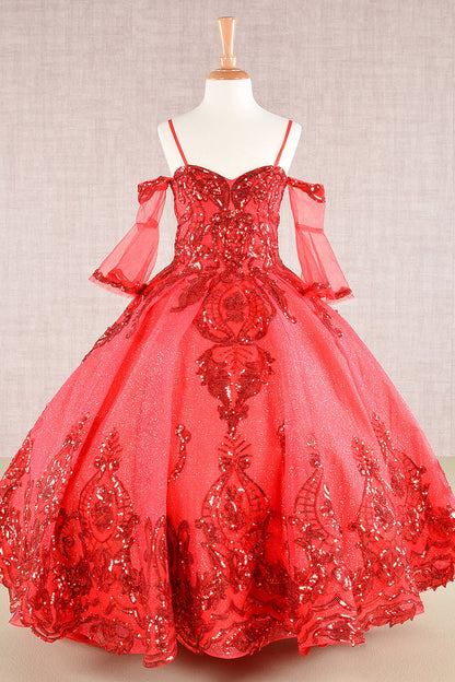 Glitter Sequin Embellished Mesh Kids Dress with Separate Mesh 3/4 Sleeves-5