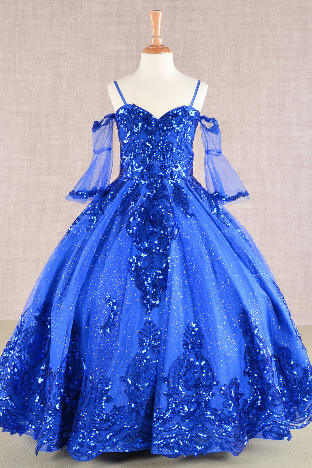 Glitter Sequin Embellished Mesh Kids Dress with Separate Mesh 3/4 Sleeves-6