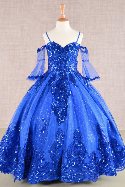 Glitter Sequin Embellished Mesh Kids Dress with Separate Mesh 3/4 Sleeves-6