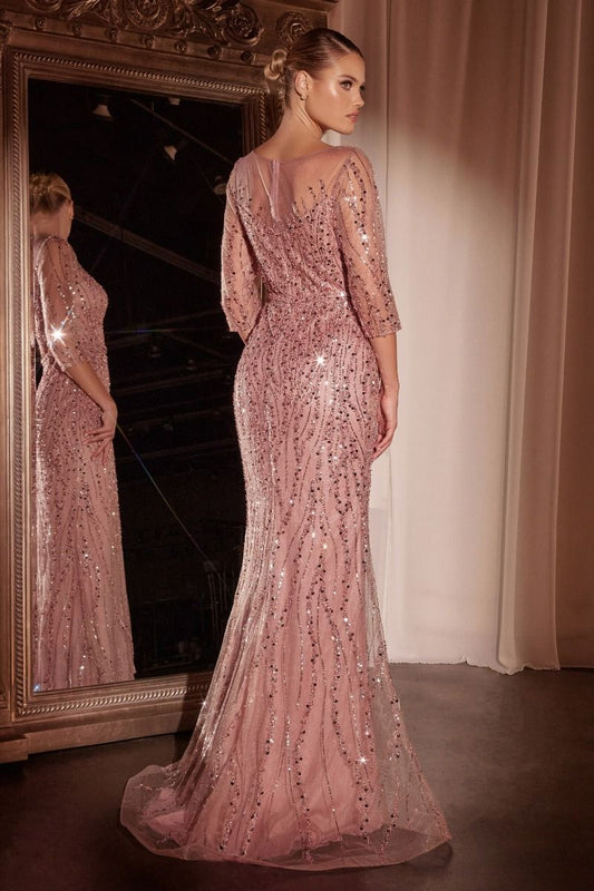 Long Sleeve Sequin Mermaid Gown-1
