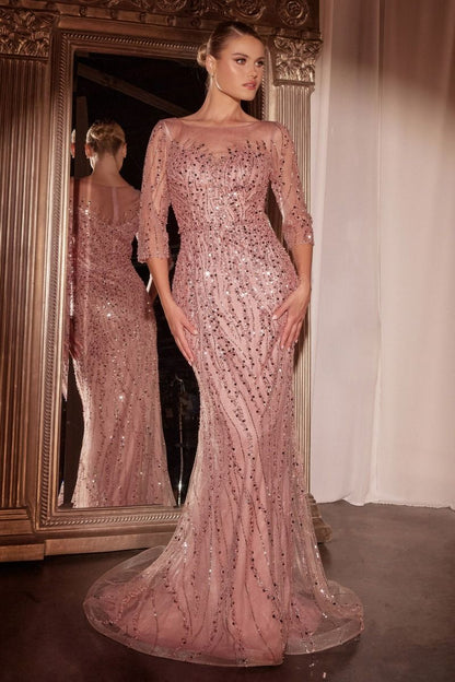 Long Sleeve Sequin Mermaid Gown-2