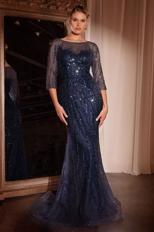Long Sleeve Sequin Mermaid Gown-0
