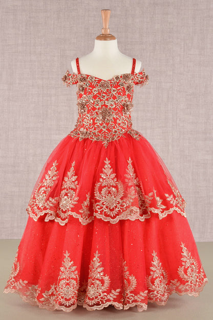 Embroidery Embellished Glitter Mesh A-Line Kids Dress-0