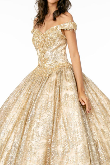 Sweetheart Neckline Cut-Away Shoulder Glitter Mesh Quinceanera Dress-2