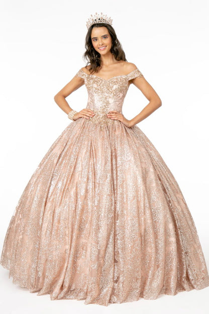 Sweetheart Neckline Cut-Away Shoulder Glitter Mesh Quinceanera Dress-4