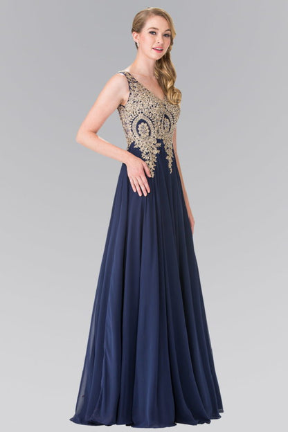 V-Neck Embroidered Chiffon Long Dress-5