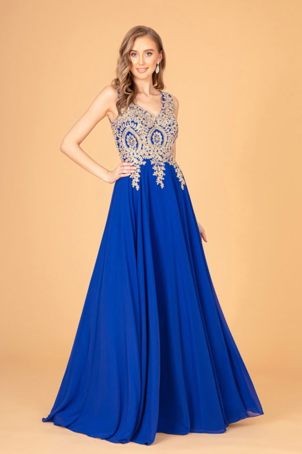 V-Neck Embroidered Chiffon Long Dress-12