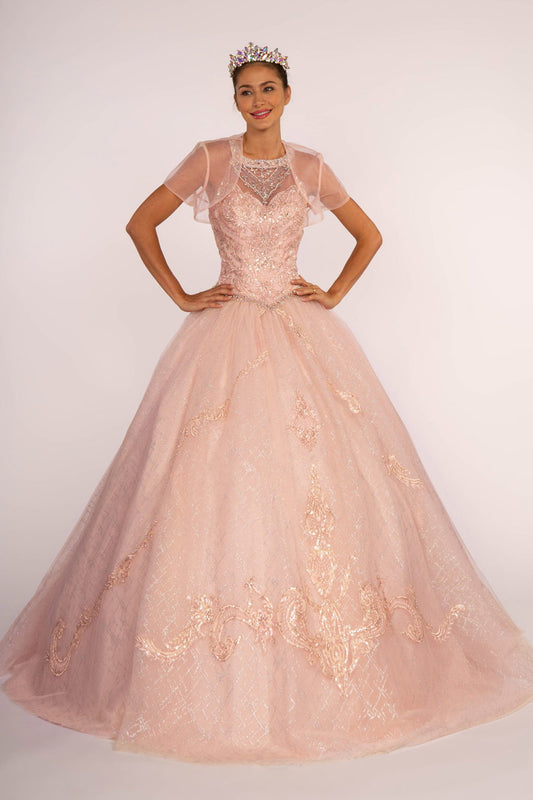 Jewel Embellished Bodice Glitter Mesh Quinceanera Dress-0