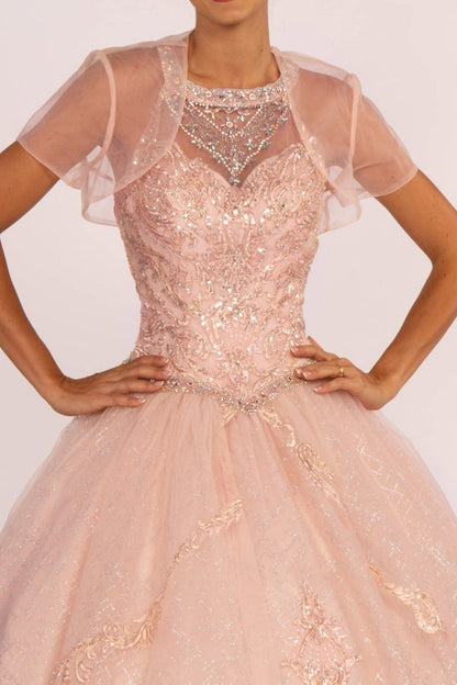 Jewel Embellished Bodice Glitter Mesh Quinceanera Dress-2