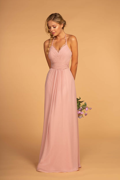 Halter Neck Chiffon Long Bridesmaid Dress GLGL2606-2
