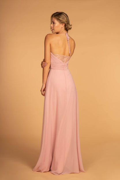 Halter Neck Chiffon Long Bridesmaid Dress GLGL2606-3