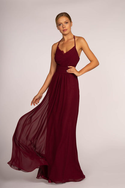 Halter Neck Chiffon Long Bridesmaid Dress GLGL2606-6