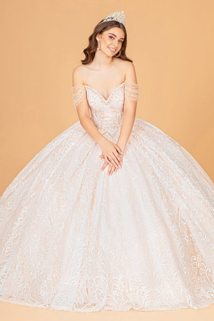 Jewel Mesh Quinceanera Dress w/ Mini Bag and Separate Long Sleeves-1