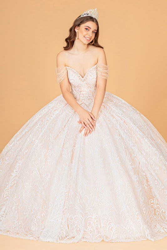 Jewel Mesh Quinceanera Dress w/ Mini Bag and Separate Long Sleeves-1