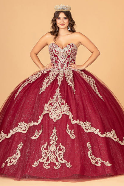Glitter Jewel Embellished Quinceanera Gown w/ Long Mesh Cape-4