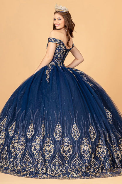 Glitter Mesh Quinceanera Dress w/ Sequin and Beads-1
