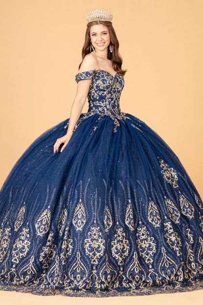 Glitter Mesh Quinceanera Dress w/ Sequin and Beads-2