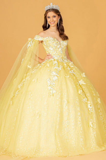 Embroidery Glitter Quinceanera Gown w/ Long Mesh Layer-5
