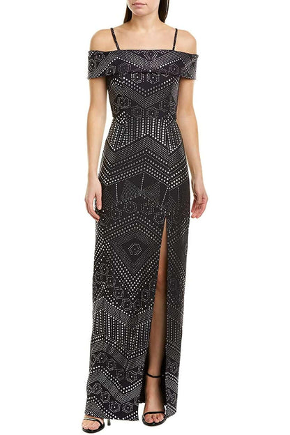 Laundry Spaghetti Strap Popover Slit Front Zipper Back Embellished Crepe Dress-0