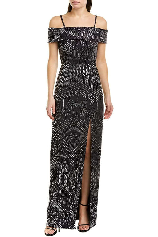 Laundry Spaghetti Strap Popover Slit Front Zipper Back Embellished Crepe Dress-0