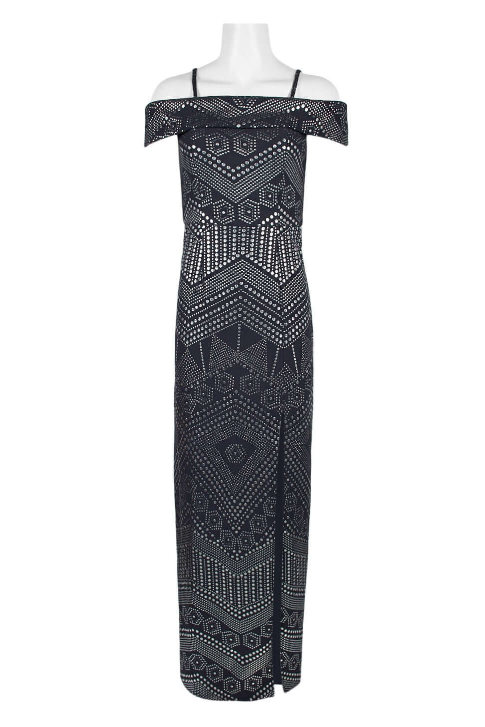 Laundry Spaghetti Strap Popover Slit Front Zipper Back Embellished Crepe Dress-2