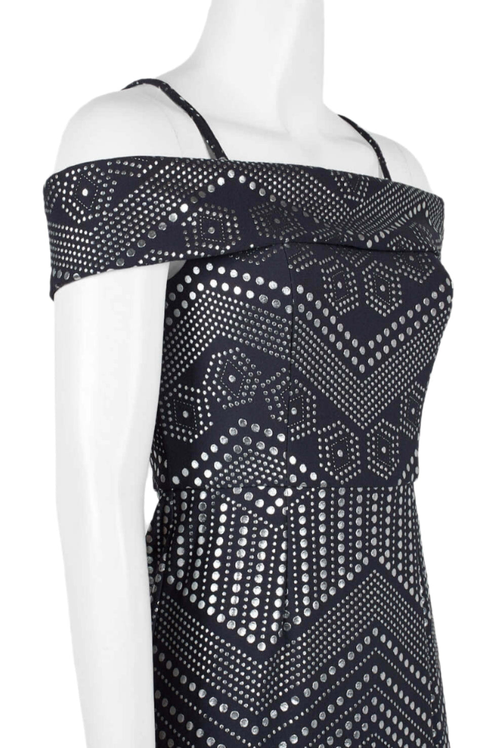 Laundry Spaghetti Strap Popover Slit Front Zipper Back Embellished Crepe Dress-4