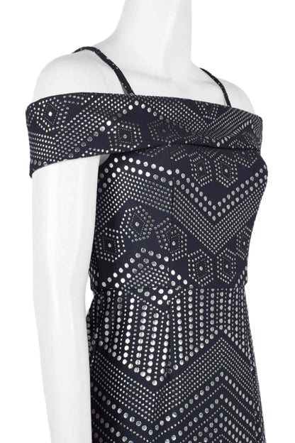 Laundry Spaghetti Strap Popover Slit Front Zipper Back Embellished Crepe Dress-4